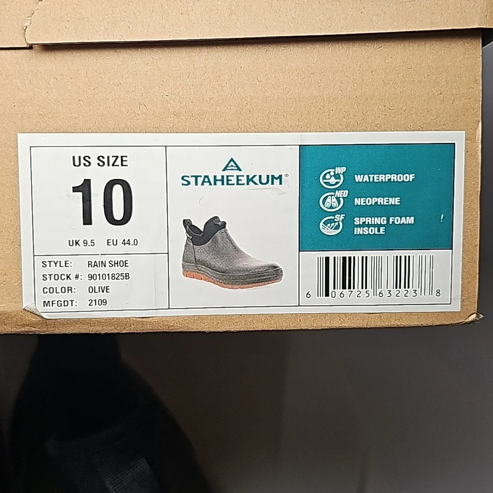 NWT Staheekum Men's Waterproof Neoprene Ankle Rain Boot Olive Green Black 10